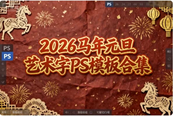 图片[1]-2026马年元旦艺术字PS模板合集-酷软