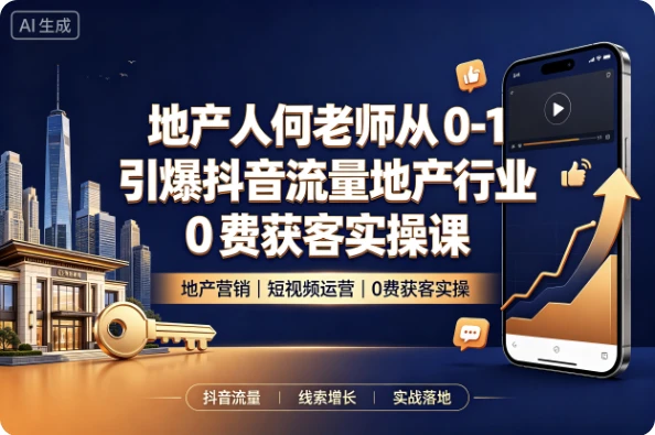 图片[1]-地产人何老师从0-1引爆抖音流量地产行业0费获客实操课-酷软