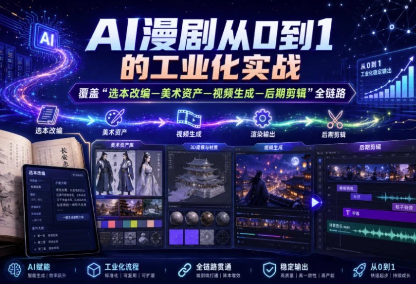 图片[1]-AI漫剧从0到1的工业化实战，覆盖“选本改编—美术资产—视频生成—后期剪辑”全链路课程-酷软