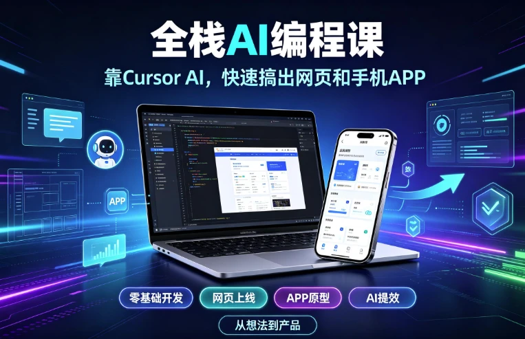 图片[1]-全栈AI编程课 靠Cursor AI，快速搞出网页和手机APP(国外中字)-酷软