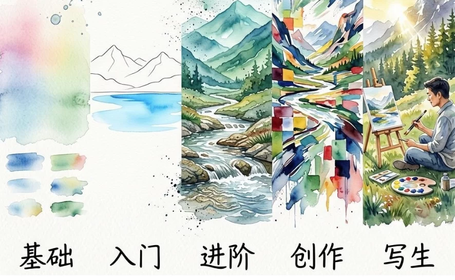 图片[1]-水彩风景五合一 (基础+入门+进阶+创作+写生)-酷软